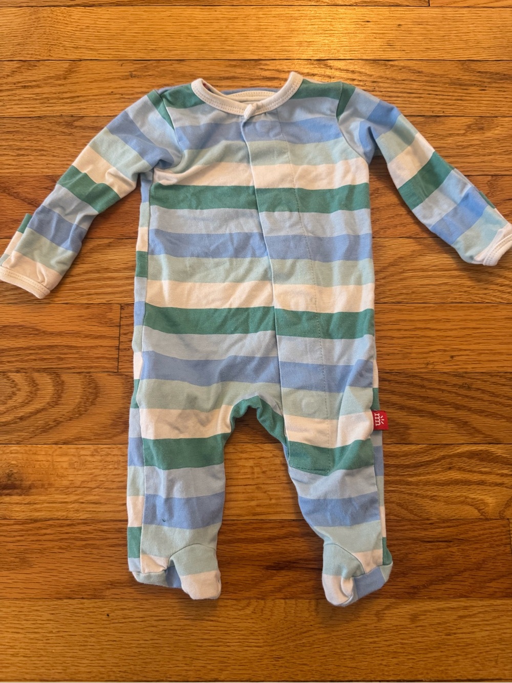 Magnetic Me Blue Striped footie NB